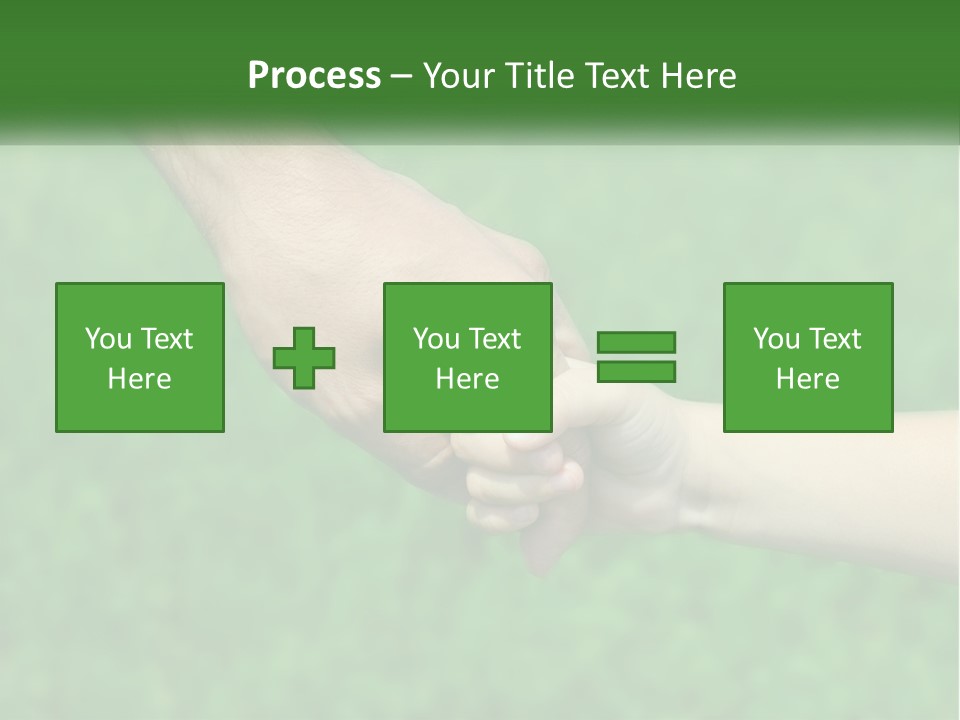 A Man Holding A Small Child's Hand In Front Of A Green Field PowerPoint Template