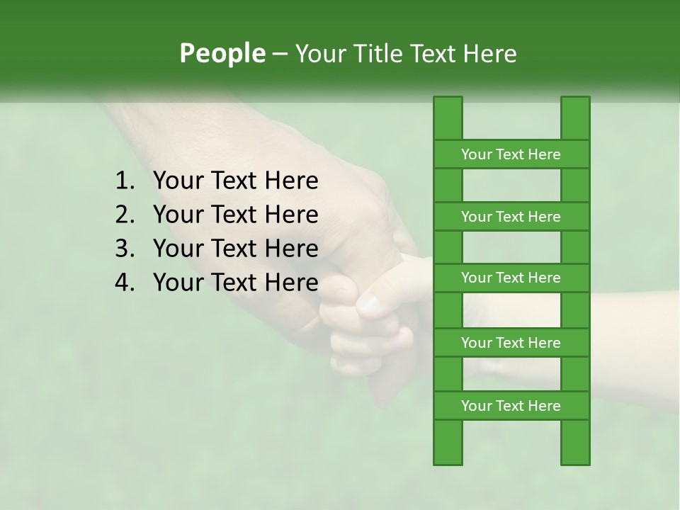 A Man Holding A Small Child's Hand In Front Of A Green Field PowerPoint Template