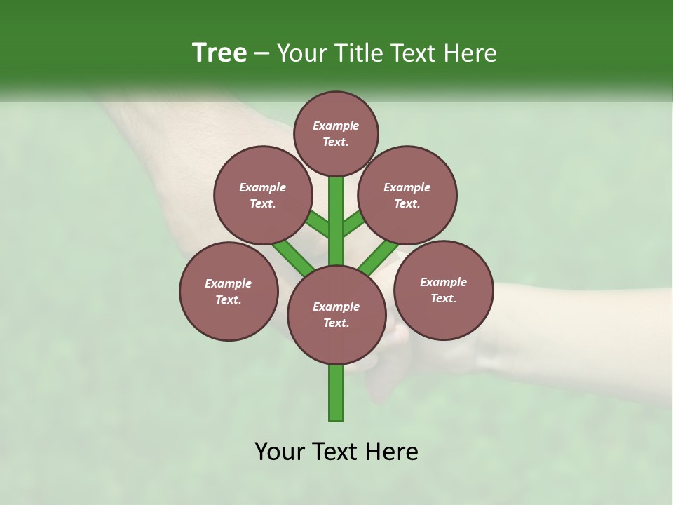 A Man Holding A Small Child's Hand In Front Of A Green Field PowerPoint Template