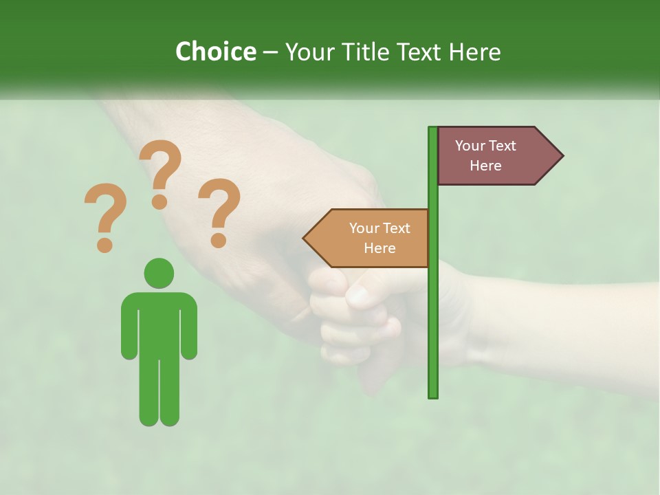 A Man Holding A Small Child's Hand In Front Of A Green Field PowerPoint Template