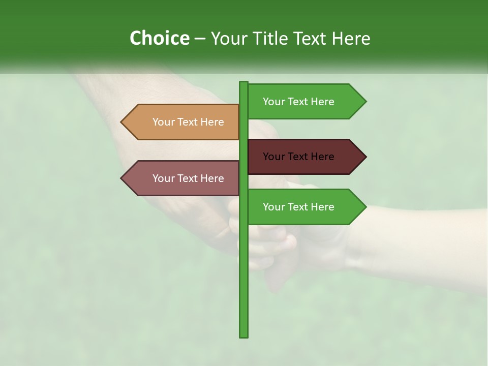 A Man Holding A Small Child's Hand In Front Of A Green Field PowerPoint Template