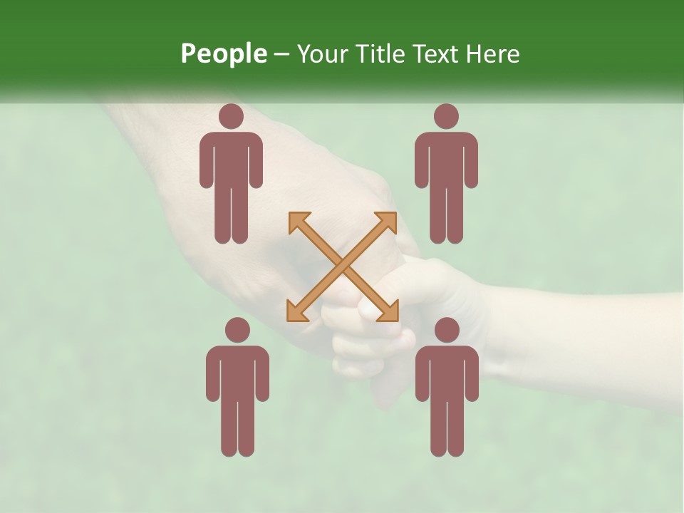 A Man Holding A Small Child's Hand In Front Of A Green Field PowerPoint Template