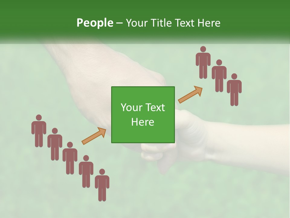 A Man Holding A Small Child's Hand In Front Of A Green Field PowerPoint Template