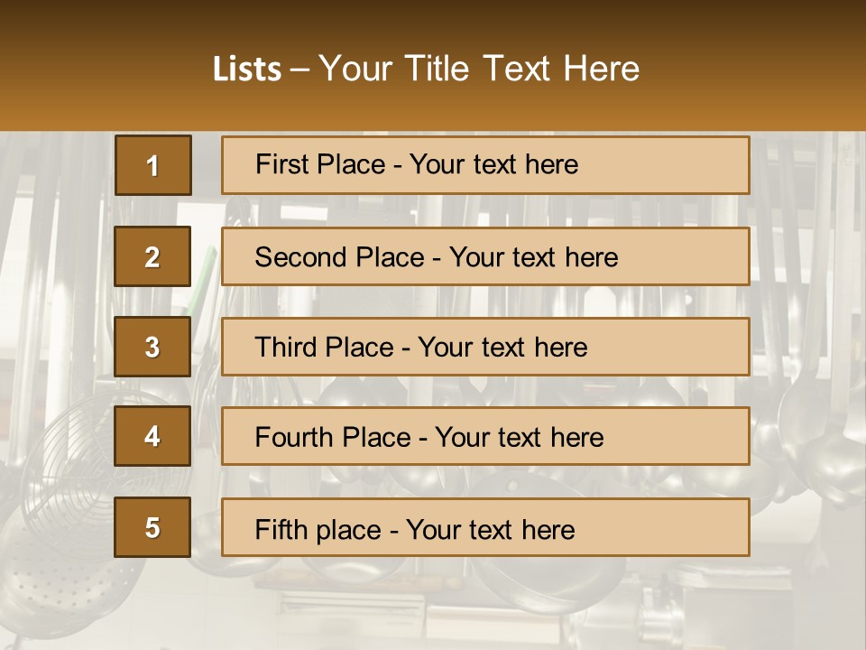 A Bunch Of Spoons Hanging From A Rack In A Kitchen PowerPoint Template