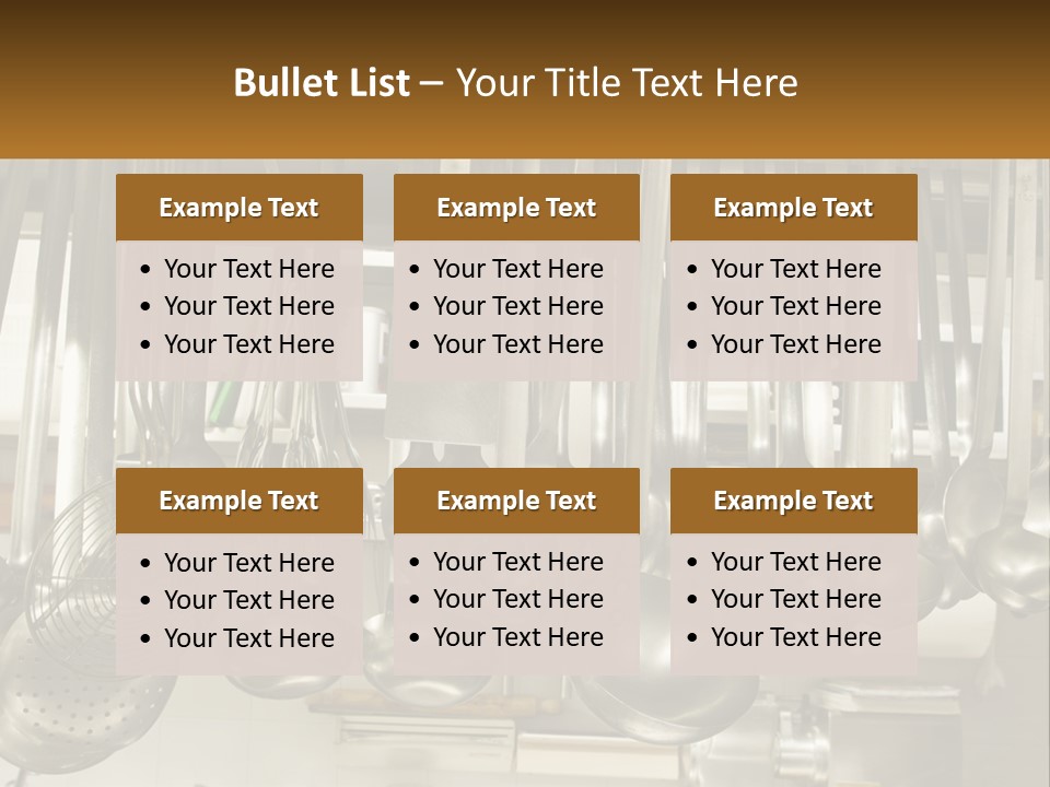 A Bunch Of Spoons Hanging From A Rack In A Kitchen PowerPoint Template