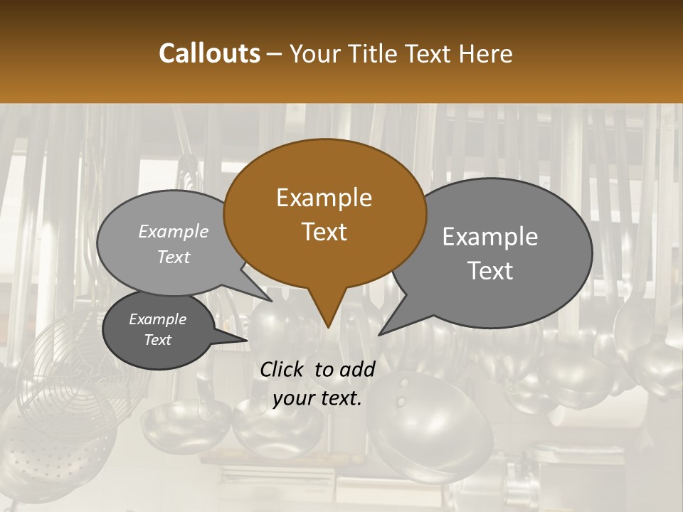 A Bunch Of Spoons Hanging From A Rack In A Kitchen PowerPoint Template