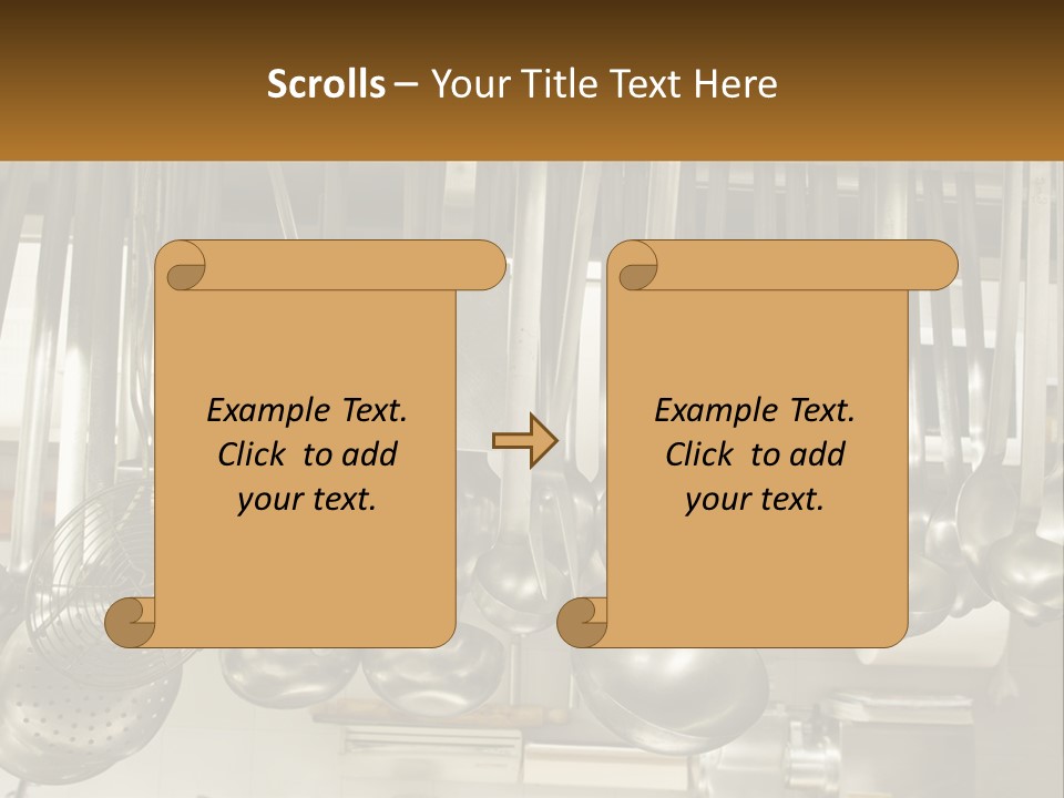 A Bunch Of Spoons Hanging From A Rack In A Kitchen PowerPoint Template