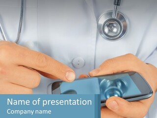 A Doctor Holding A Cell Phone In His Hands PowerPoint Template