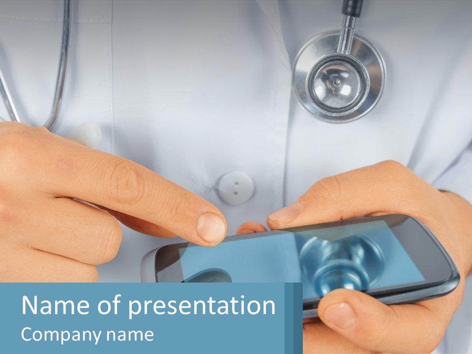 A Doctor Holding A Cell Phone In His Hands PowerPoint Template