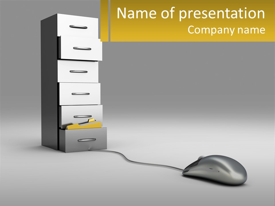 A Computer Mouse Sitting In Front Of A Filing Cabinet PowerPoint Template