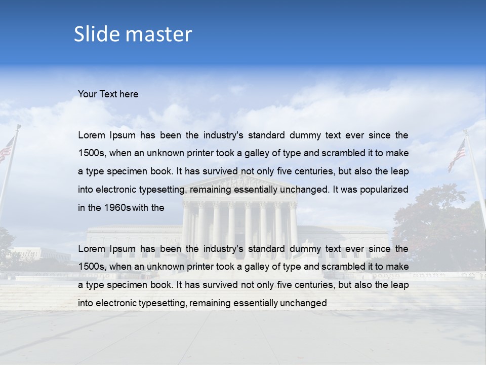 A Large Building With Columns And Flags In Front Of It PowerPoint Template