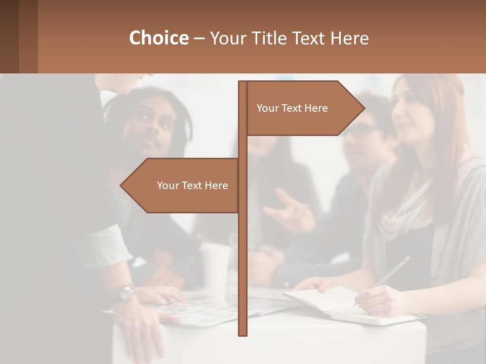 A Group Of People Sitting Around A Table Talking PowerPoint Template