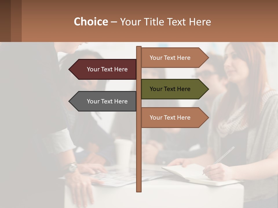 A Group Of People Sitting Around A Table Talking PowerPoint Template