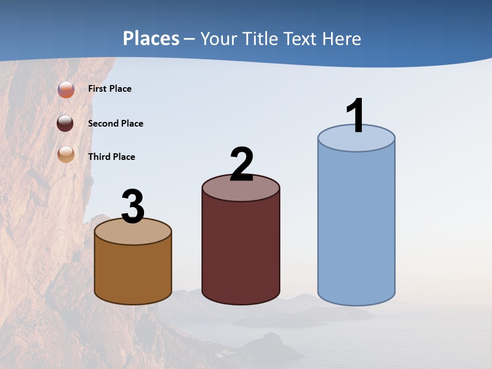 A Man Climbing Up A Cliff With The Ocean In The Background PowerPoint Template