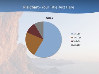 A Man Climbing Up A Cliff With The Ocean In The Background PowerPoint Template