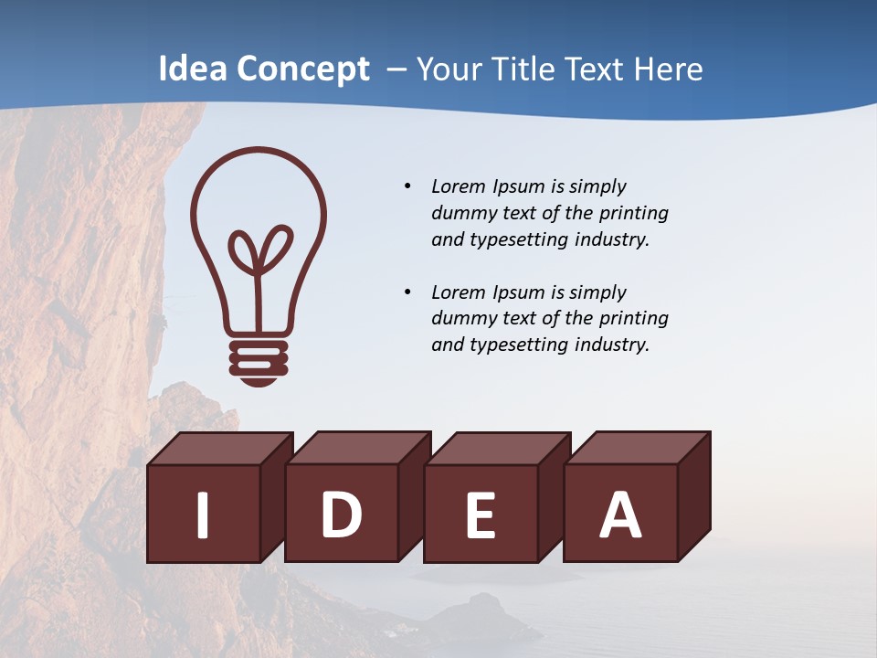 A Man Climbing Up A Cliff With The Ocean In The Background PowerPoint Template