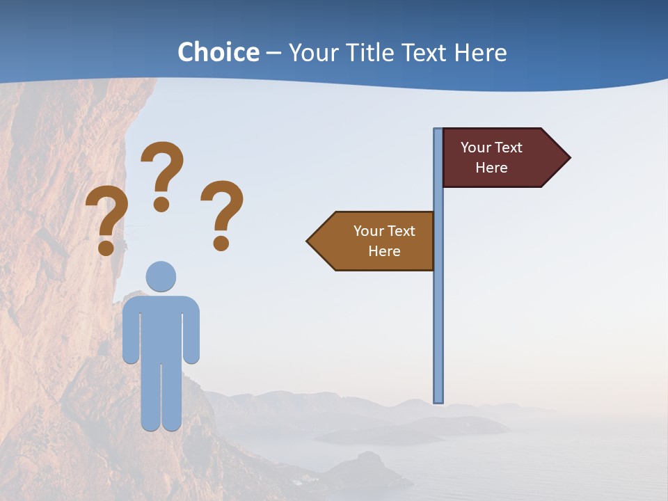 A Man Climbing Up A Cliff With The Ocean In The Background PowerPoint Template