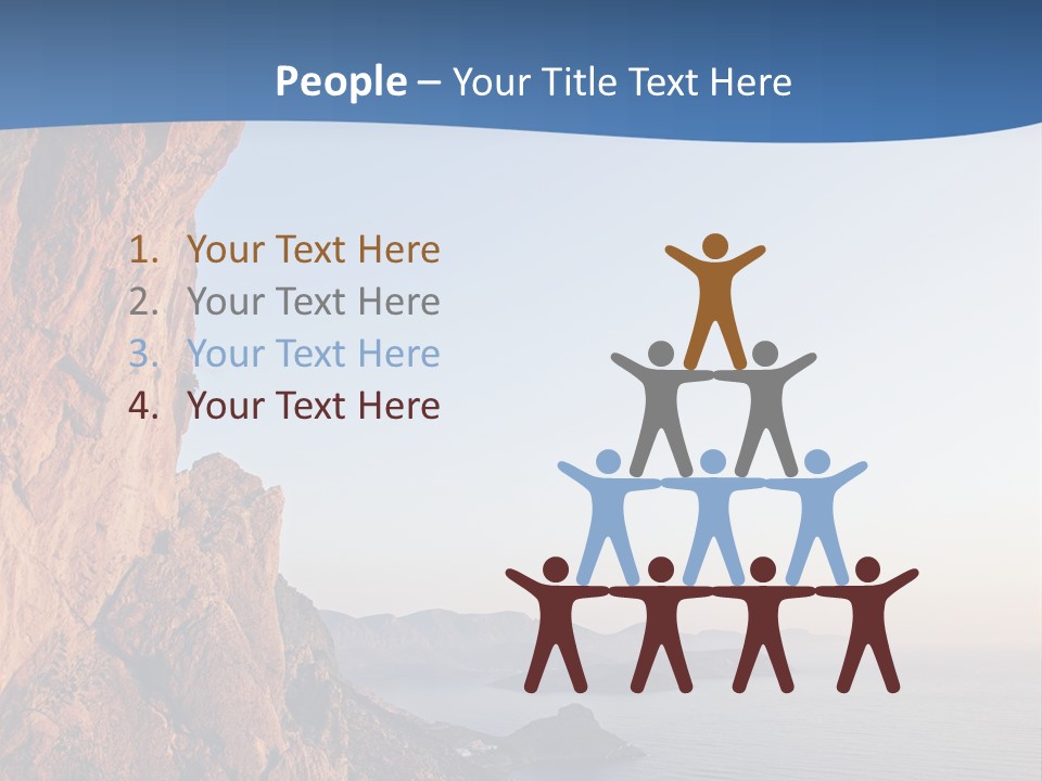 A Man Climbing Up A Cliff With The Ocean In The Background PowerPoint Template