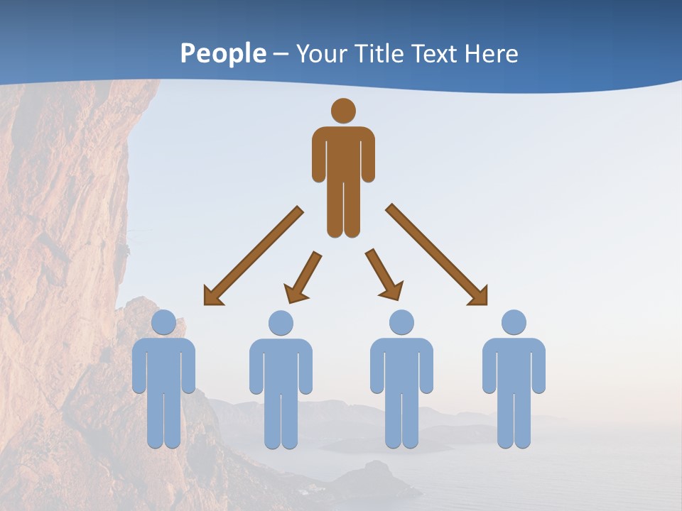 A Man Climbing Up A Cliff With The Ocean In The Background PowerPoint Template