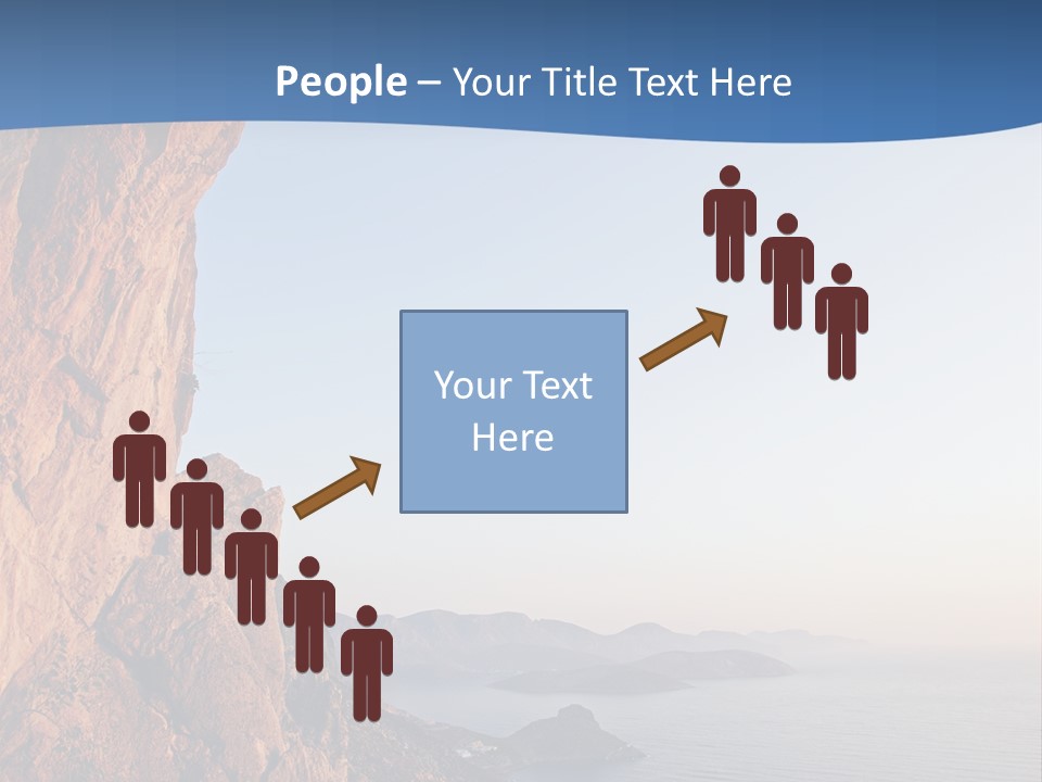 A Man Climbing Up A Cliff With The Ocean In The Background PowerPoint Template
