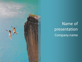 Two People Jumping Off A Cliff Into The Water PowerPoint Template