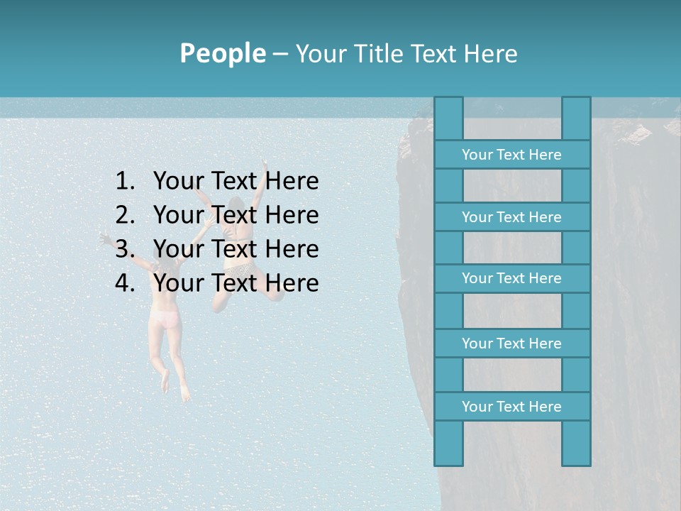 Two People Jumping Off A Cliff Into The Water PowerPoint Template