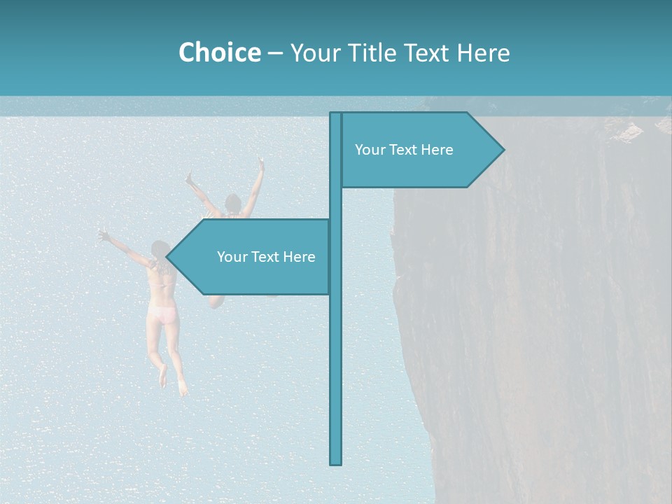 Two People Jumping Off A Cliff Into The Water PowerPoint Template