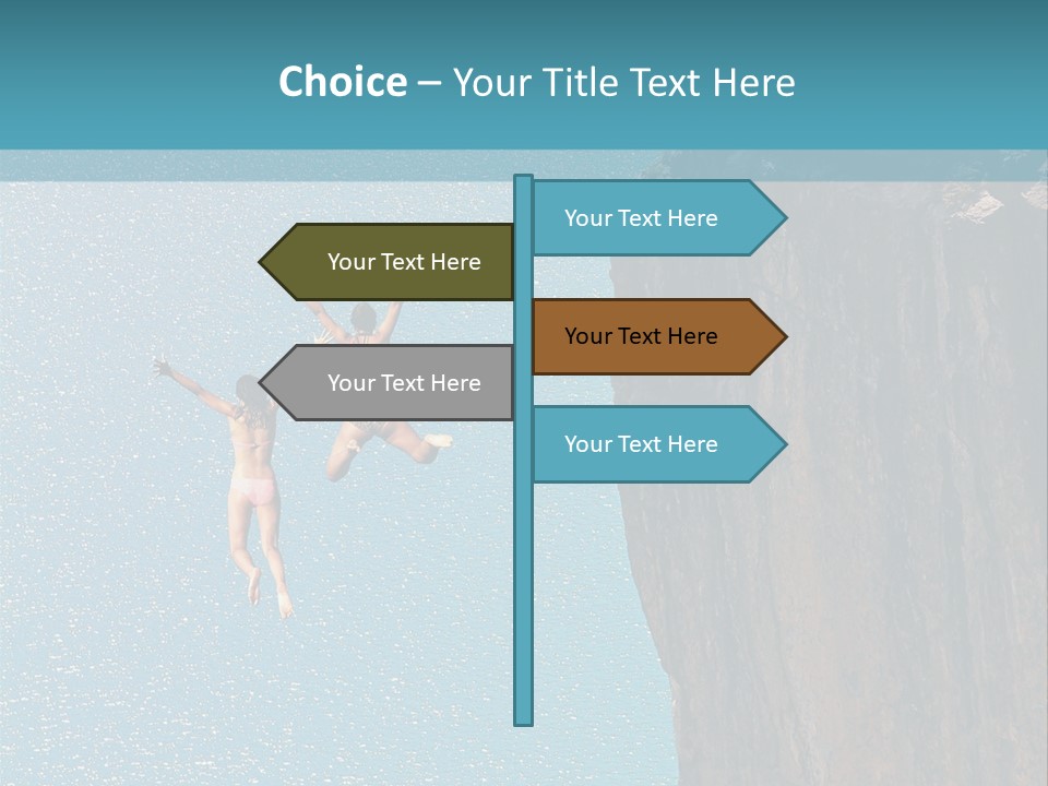Two People Jumping Off A Cliff Into The Water PowerPoint Template