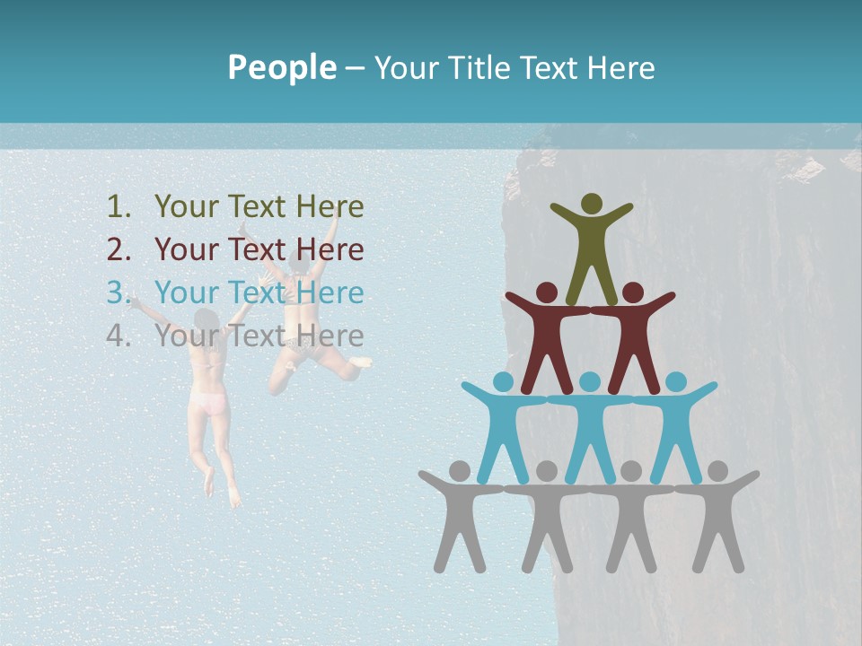 Two People Jumping Off A Cliff Into The Water PowerPoint Template