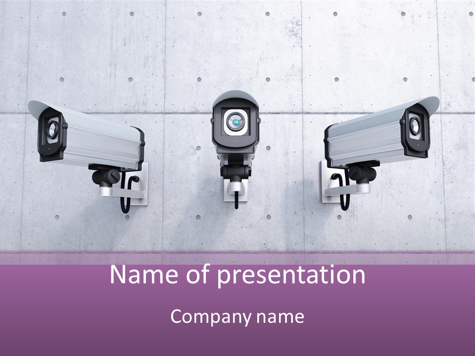 Three Security Cameras On A Wall Powerpoint Template PowerPoint Template