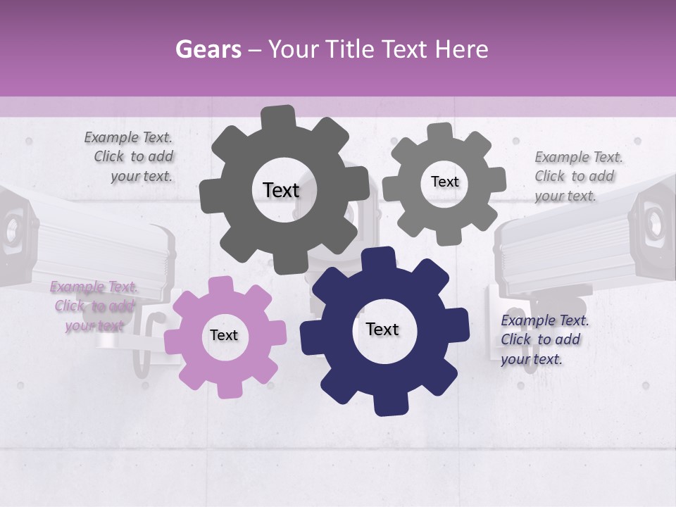 Three Security Cameras On A Wall Powerpoint Template PowerPoint Template