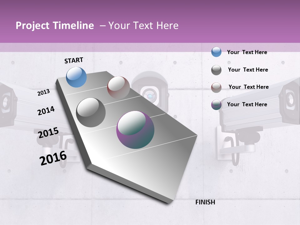 Three Security Cameras On A Wall Powerpoint Template PowerPoint Template