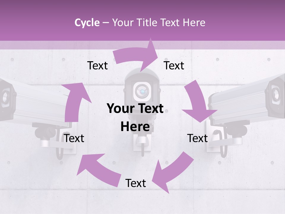 Three Security Cameras On A Wall Powerpoint Template PowerPoint Template