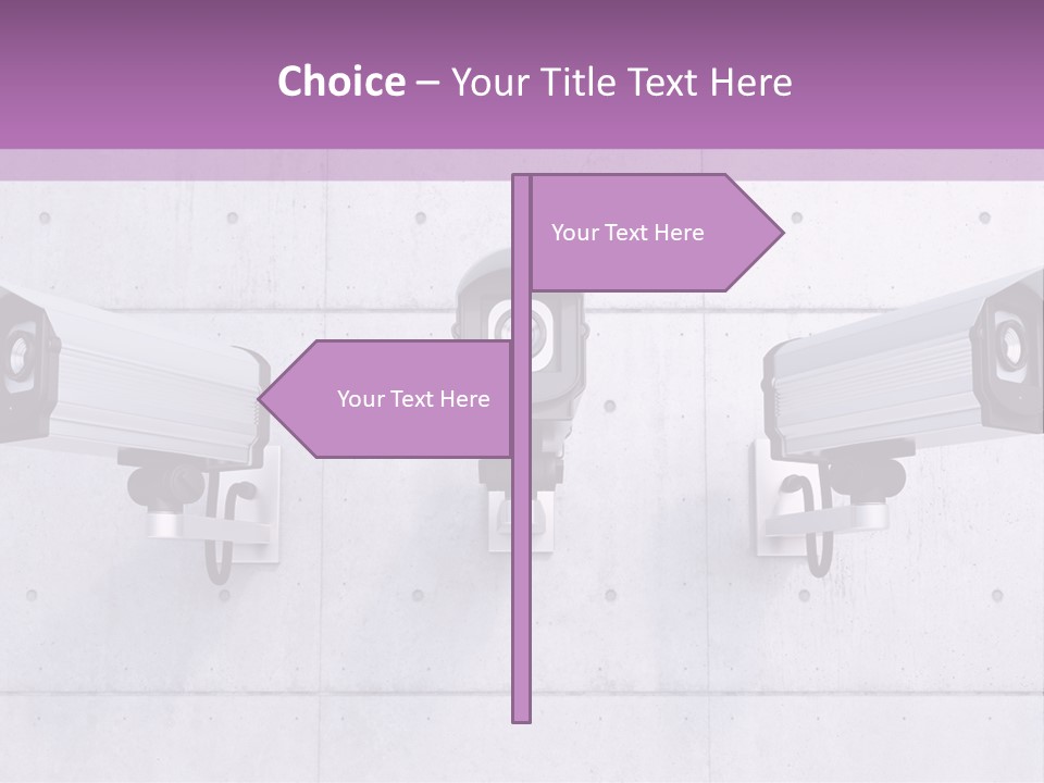 Three Security Cameras On A Wall Powerpoint Template PowerPoint Template
