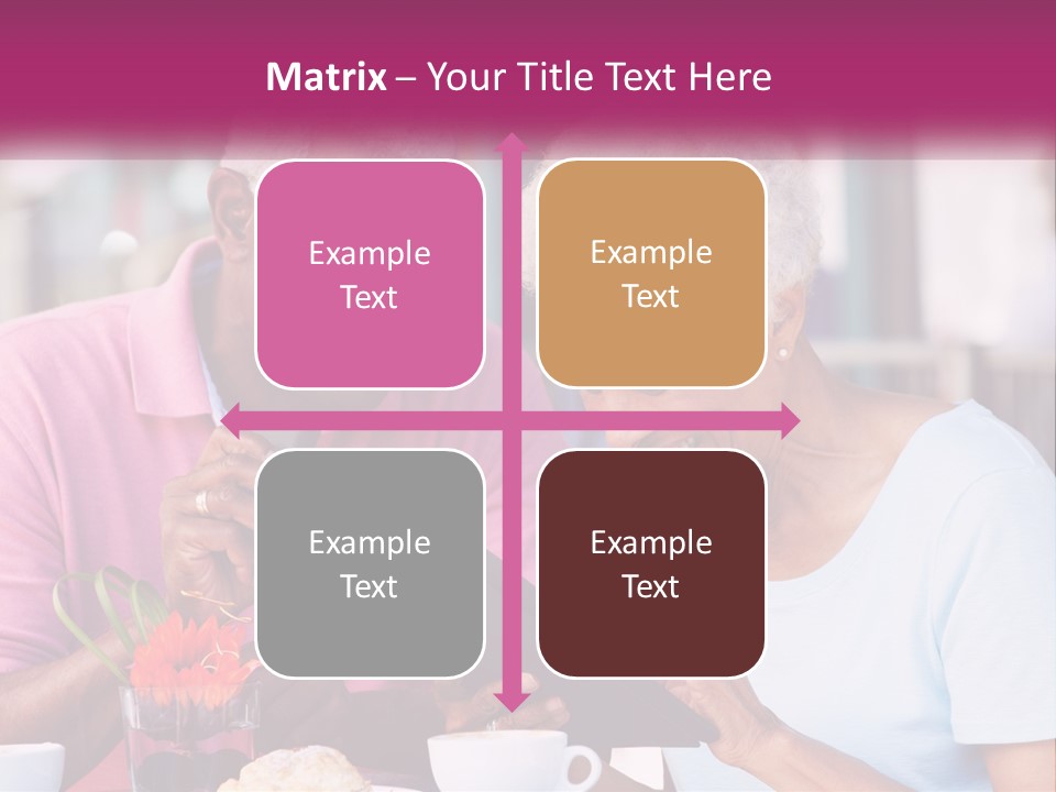 A Man And Woman Sitting At A Table Looking At A Tablet PowerPoint Template