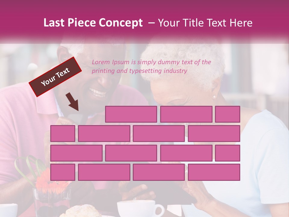 A Man And Woman Sitting At A Table Looking At A Tablet PowerPoint Template