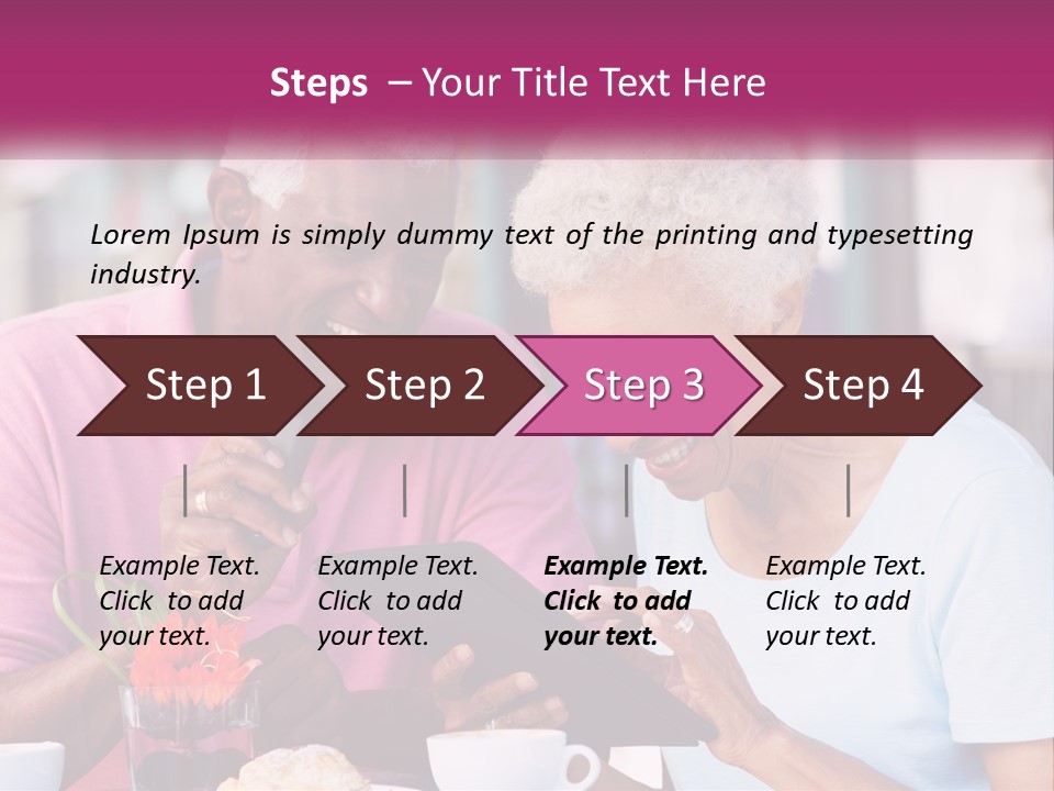 A Man And Woman Sitting At A Table Looking At A Tablet PowerPoint Template