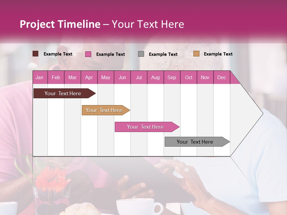 A Man And Woman Sitting At A Table Looking At A Tablet PowerPoint Template