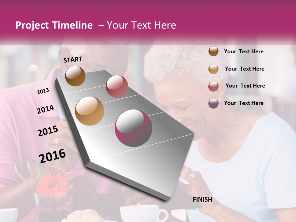 A Man And Woman Sitting At A Table Looking At A Tablet PowerPoint Template