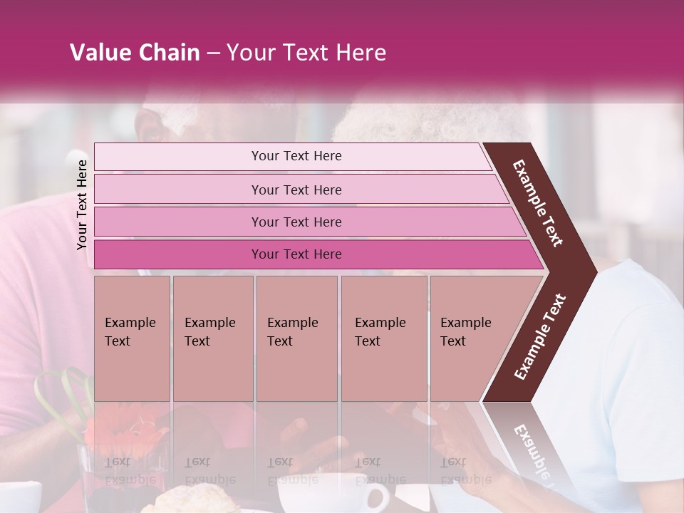 A Man And Woman Sitting At A Table Looking At A Tablet PowerPoint Template