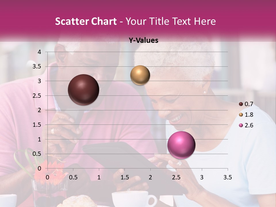 A Man And Woman Sitting At A Table Looking At A Tablet PowerPoint Template