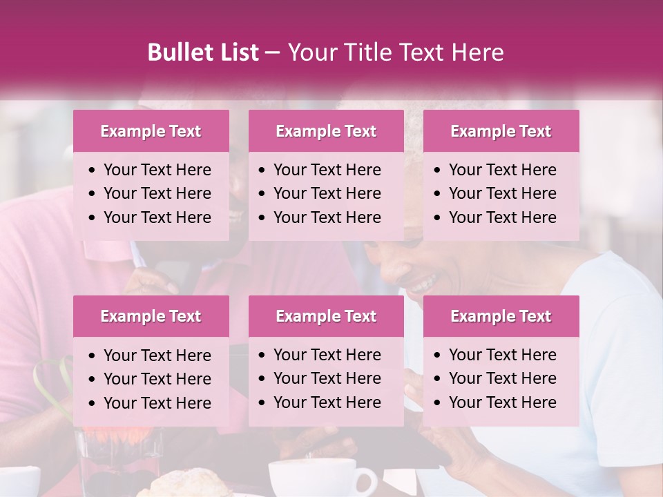 A Man And Woman Sitting At A Table Looking At A Tablet PowerPoint Template