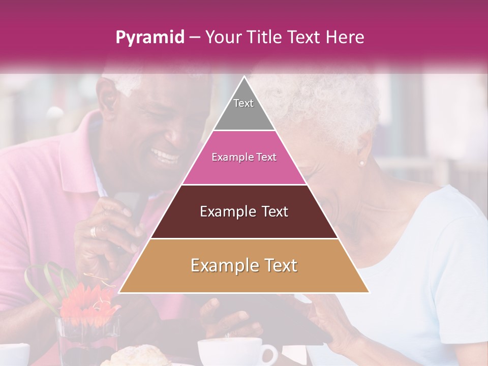 A Man And Woman Sitting At A Table Looking At A Tablet PowerPoint Template