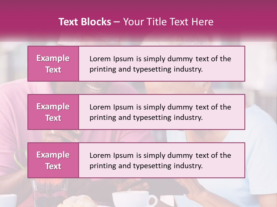 A Man And Woman Sitting At A Table Looking At A Tablet PowerPoint Template