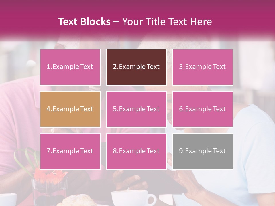 A Man And Woman Sitting At A Table Looking At A Tablet PowerPoint Template