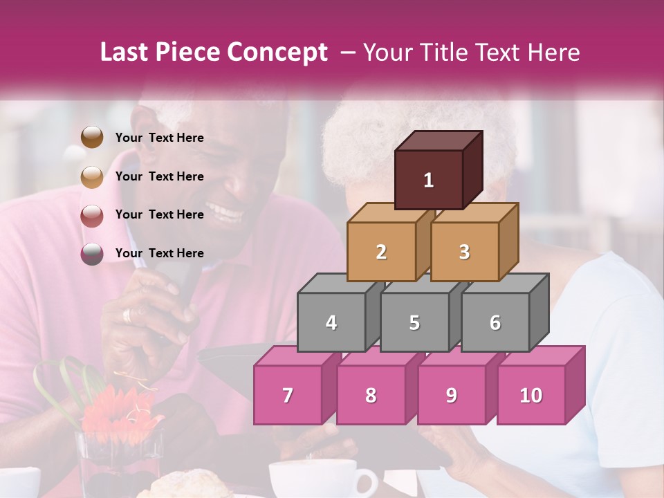 A Man And Woman Sitting At A Table Looking At A Tablet PowerPoint Template