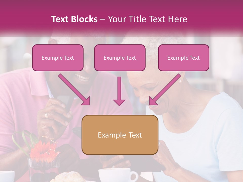 A Man And Woman Sitting At A Table Looking At A Tablet PowerPoint Template