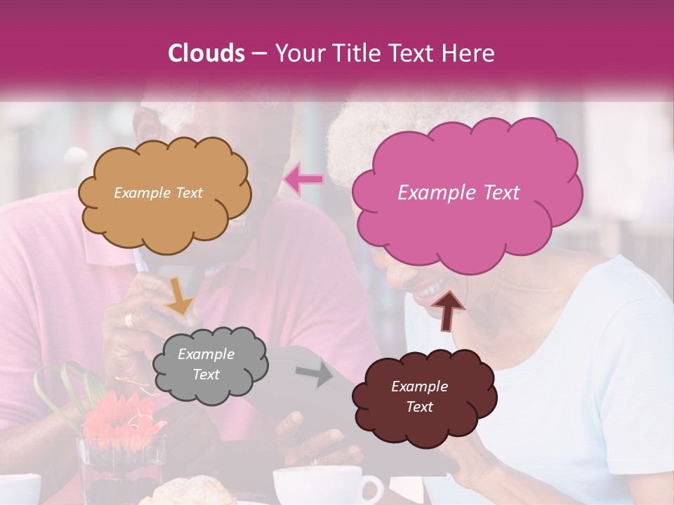 A Man And Woman Sitting At A Table Looking At A Tablet PowerPoint Template