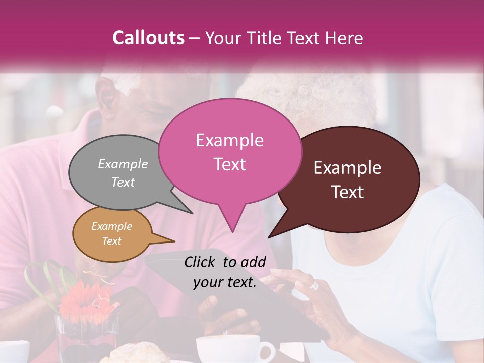 A Man And Woman Sitting At A Table Looking At A Tablet PowerPoint Template