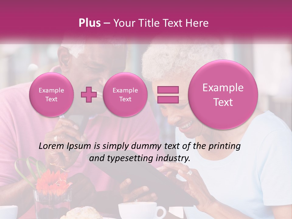 A Man And Woman Sitting At A Table Looking At A Tablet PowerPoint Template